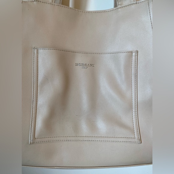 Borsani Italy Boho Cream Vegan Leather Shoulder Bag Purse Tote Lined Soft Snap. - Picture 3 of 10